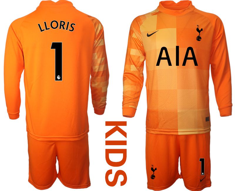 Youth 2021-2022 Club Tottenham Orange red goalkeeper long sleeve #1 Soccer Jersey->youth soccer jersey->Youth Jersey